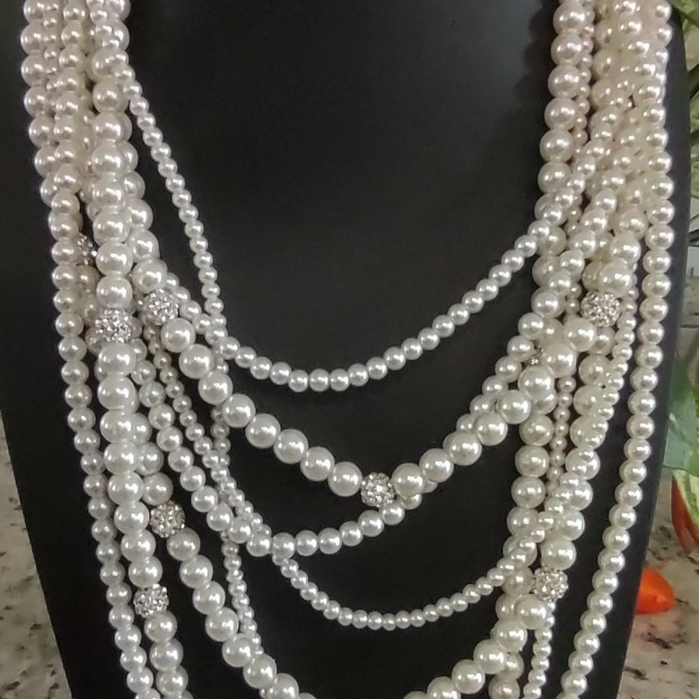 Cezanne Eight Strand Faux Pearl Necklace